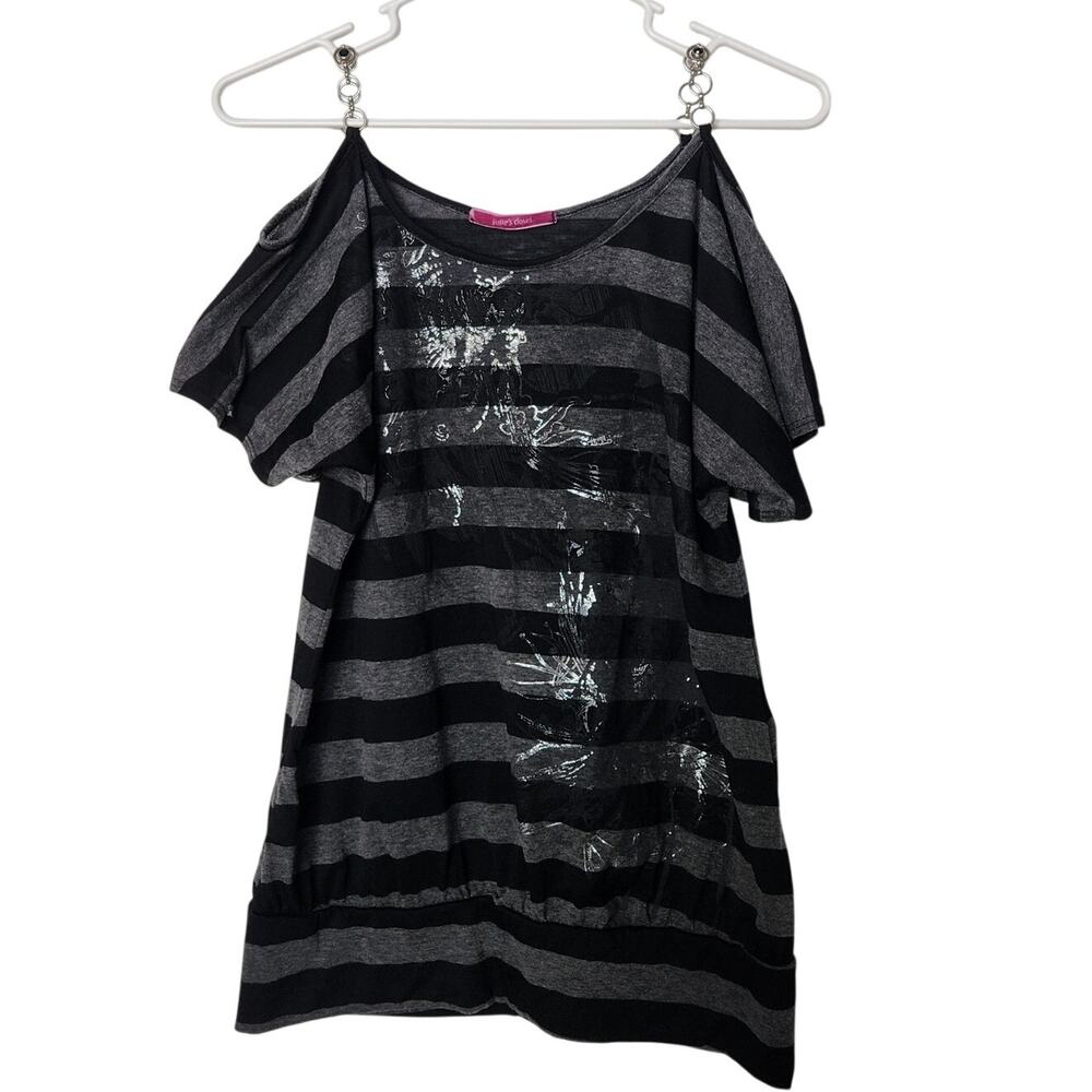 Julie's Closet Black Gray Striped Off The Shoulde Korean Style Blouse Top Large